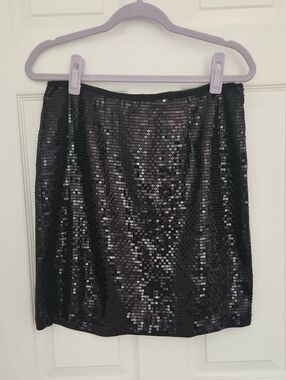 Y2K Cocktail Party Glam Chic Date Night LOFT Black Sequin Mini Skirt